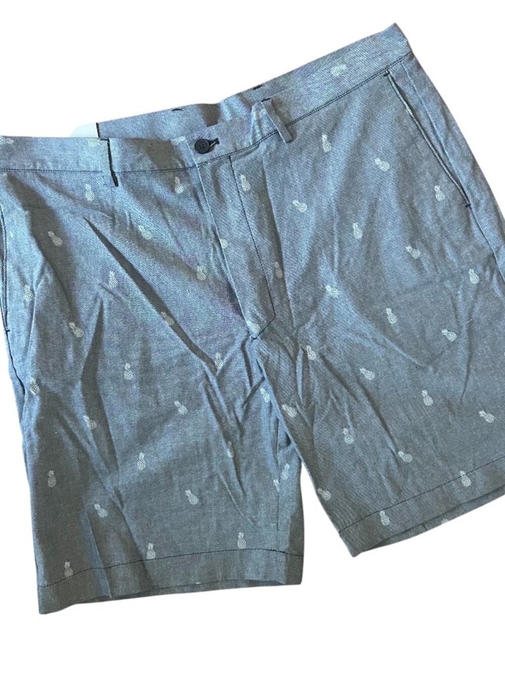 NWT Savane Select Edition Shorts Mens 38 Blue Chambray Pineapple Print Pockets